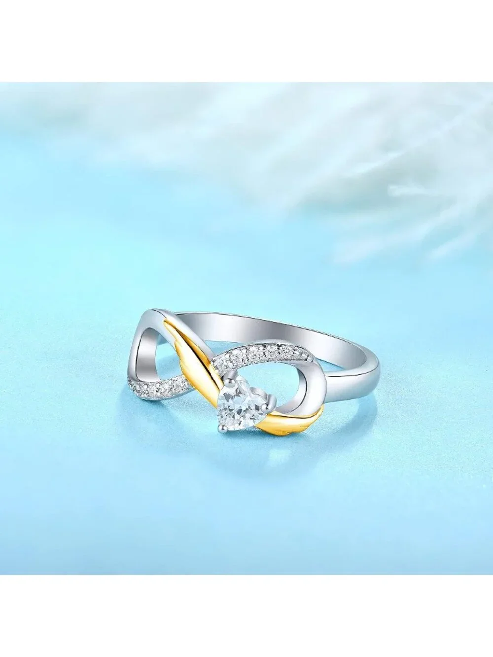 Women's White Gold 925 Sterling Silver Infinity Promise Angel Wings Heart Ring